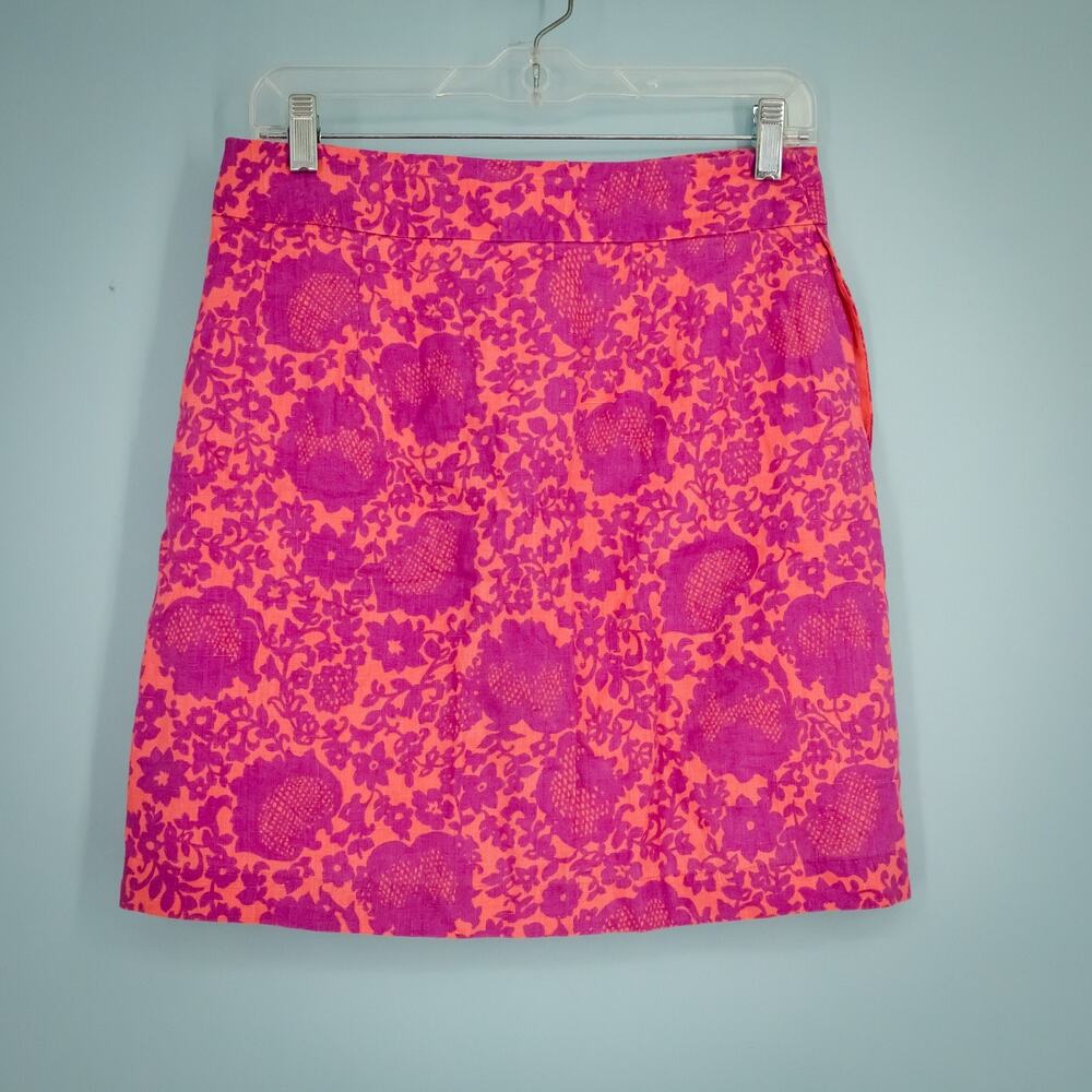 Boden Size 4 R Sarah Pink Floral Print Button Front Down A Line Linen Skirt NEW - Picture 3 of 7